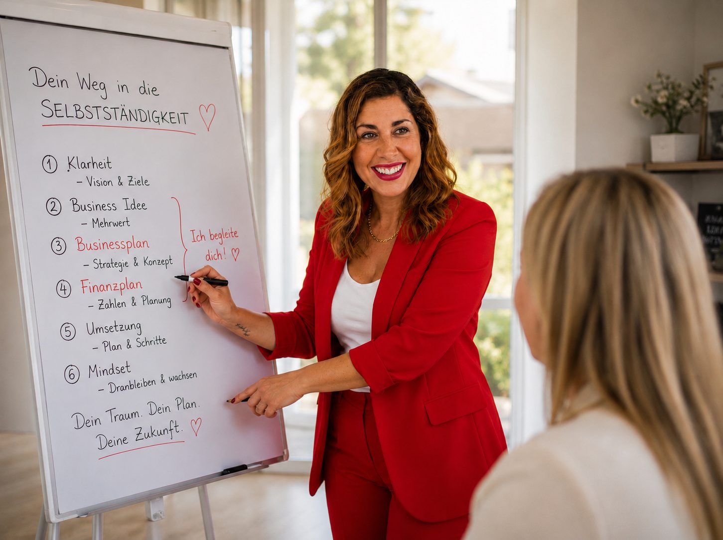 Natascha Morina erklärt am Flipchart den Weg in die Selbstständigkeit