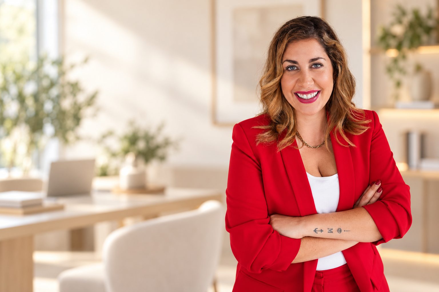 Natascha Morina, Gründungscoach, im roten Blazer